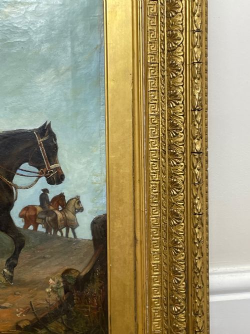VICTORIAN OIL PAINTING HORSES ON THE ROAD TO CHESTER BY EDWARD LLOYD - ADDITIONAL PHOTO 6