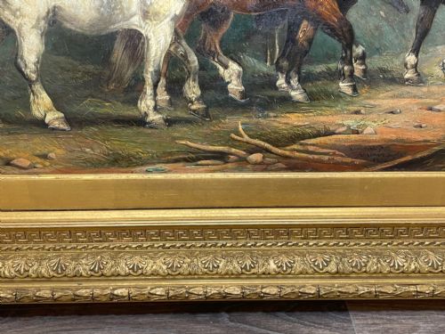 VICTORIAN OIL PAINTING HORSES ON THE ROAD TO CHESTER BY EDWARD LLOYD - ADDITIONAL PHOTO 7