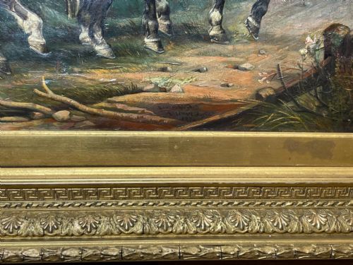 VICTORIAN OIL PAINTING HORSES ON THE ROAD TO CHESTER BY EDWARD LLOYD - ADDITIONAL PHOTO 8