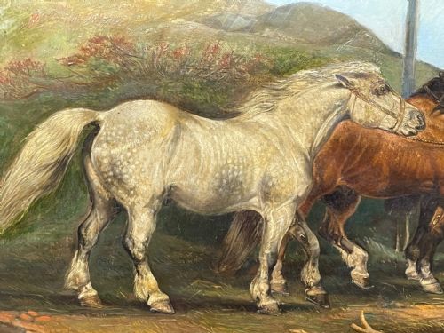VICTORIAN OIL PAINTING HORSES ON THE ROAD TO CHESTER BY EDWARD LLOYD - ADDITIONAL PHOTO 13