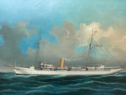 ANGLO CHINESE MARINE OIL PAINTING HMS ALACRITY SCHOONER STEAM SHIP - ADDITIONAL PHOTO 1