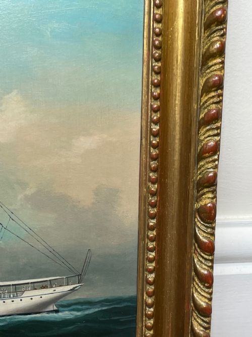ANGLO CHINESE MARINE OIL PAINTING HMS ALACRITY SCHOONER STEAM SHIP - ADDITIONAL PHOTO 2