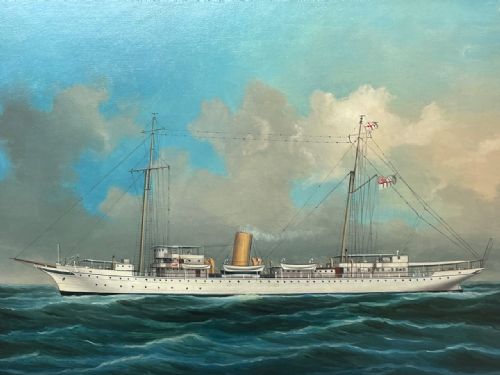 ANGLO CHINESE MARINE OIL PAINTING HMS ALACRITY SCHOONER STEAM SHIP - ADDITIONAL PHOTO 3