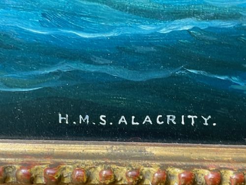 ANGLO CHINESE MARINE OIL PAINTING HMS ALACRITY SCHOONER STEAM SHIP - ADDITIONAL PHOTO 4