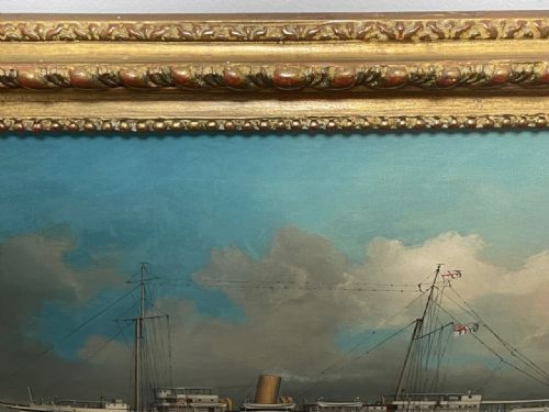 ANGLO CHINESE MARINE OIL PAINTING HMS ALACRITY SCHOONER STEAM SHIP - ADDITIONAL PHOTO 5