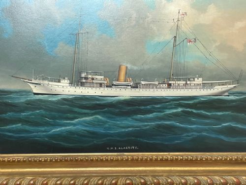 ANGLO CHINESE MARINE OIL PAINTING HMS ALACRITY SCHOONER STEAM SHIP - ADDITIONAL PHOTO 6