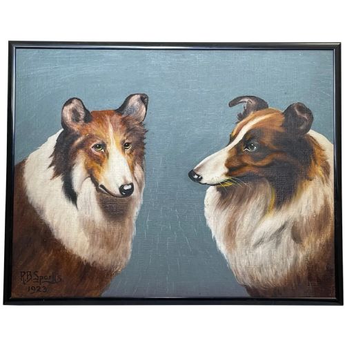 OIL PAINTING ROUGH COLLIE DOGS FOLLOWER OF BENEDICT ANGELL HYLAND