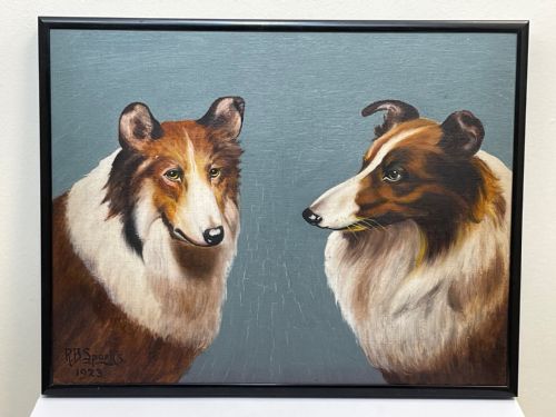 OIL PAINTING ROUGH COLLIE DOGS FOLLOWER OF BENEDICT ANGELL HYLAND - ADDITIONAL PHOTO 1