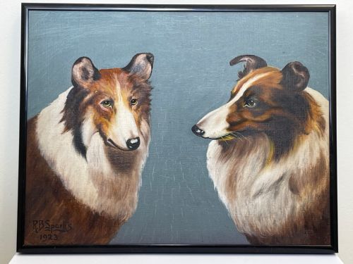 OIL PAINTING ROUGH COLLIE DOGS FOLLOWER OF BENEDICT ANGELL HYLAND - ADDITIONAL PHOTO 2