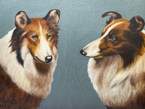 OIL PAINTING ROUGH COLLIE DOGS FOLLOWER OF BENEDICT ANGELL HYLAND - ADDITIONAL PHOTO 3