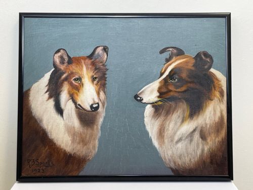 OIL PAINTING ROUGH COLLIE DOGS FOLLOWER OF BENEDICT ANGELL HYLAND - ADDITIONAL PHOTO 4