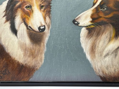 OIL PAINTING ROUGH COLLIE DOGS FOLLOWER OF BENEDICT ANGELL HYLAND - ADDITIONAL PHOTO 7