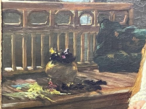 VICTORIAN OIL PAINTING LADY WHITE DRESS HEARTSEASE BY FRANK E COX - ADDITIONAL PHOTO 13