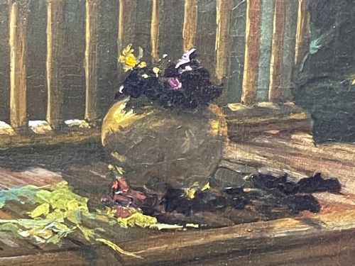 VICTORIAN OIL PAINTING LADY WHITE DRESS HEARTSEASE BY FRANK E COX - ADDITIONAL PHOTO 14