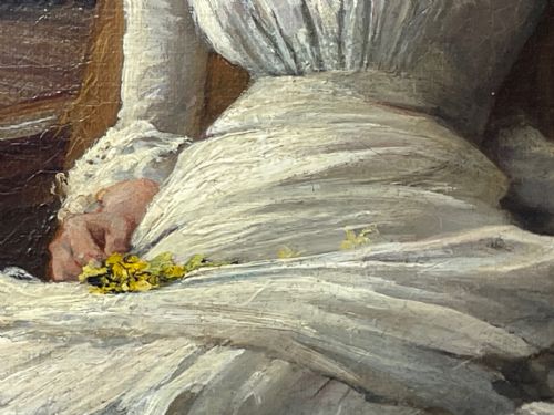 VICTORIAN OIL PAINTING LADY WHITE DRESS HEARTSEASE BY FRANK E COX - ADDITIONAL PHOTO 25