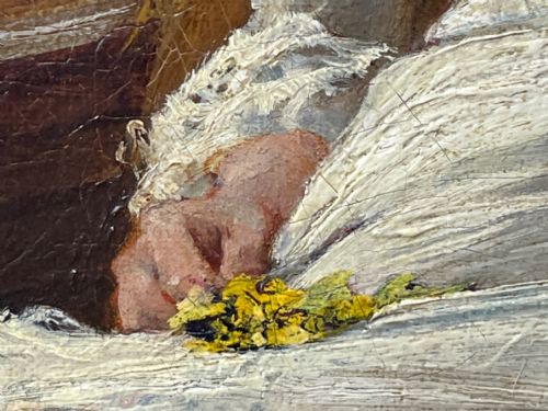 VICTORIAN OIL PAINTING LADY WHITE DRESS HEARTSEASE BY FRANK E COX - ADDITIONAL PHOTO 26