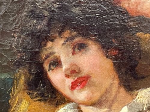 VICTORIAN OIL PAINTING LADY WHITE DRESS HEARTSEASE BY FRANK E COX - ADDITIONAL PHOTO 29