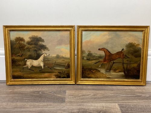 PAIR PAINTINGS GREY BAY HORSES LIBERTY INDUSTRY FRANCIS CALCRAFT TURNER - ADDITIONAL PHOTO 1