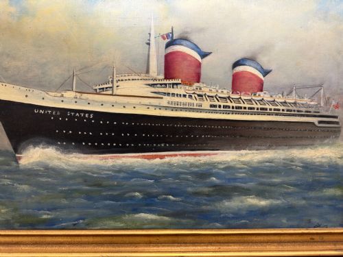 MARINE NOSTALGIA OIL PAINTING SS UNITED STATES OCEAN LINER STEAM SHIP - ADDITIONAL PHOTO 6