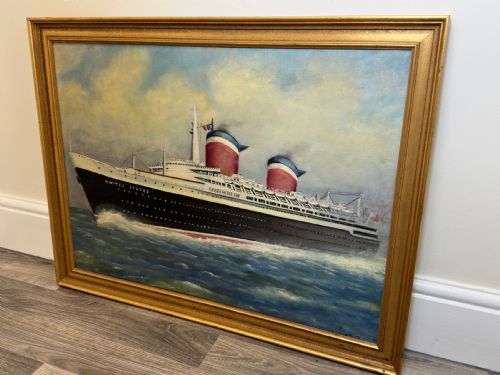 MARINE NOSTALGIA OIL PAINTING SS UNITED STATES OCEAN LINER STEAM SHIP - ADDITIONAL PHOTO 23