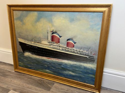 MARINE NOSTALGIA OIL PAINTING SS UNITED STATES OCEAN LINER STEAM SHIP - ADDITIONAL PHOTO 24