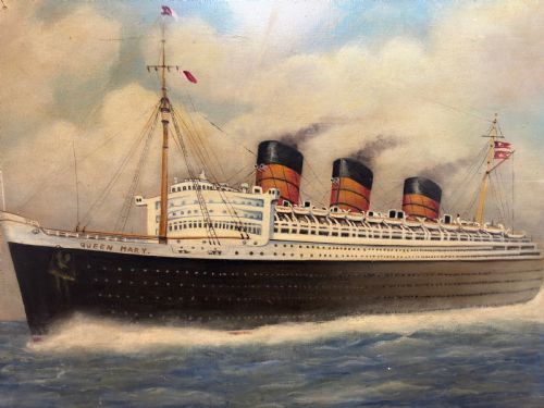 BRITISH MARINE OIL PAINTING RMS QUEEN MARY OCEAN LINER STEAM SHIP - ADDITIONAL PHOTO 5