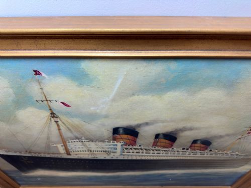 BRITISH MARINE OIL PAINTING RMS QUEEN MARY OCEAN LINER STEAM SHIP - ADDITIONAL PHOTO 7