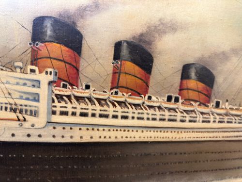 BRITISH MARINE OIL PAINTING RMS QUEEN MARY OCEAN LINER STEAM SHIP - ADDITIONAL PHOTO 15