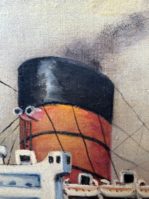 BRITISH MARINE OIL PAINTING RMS QUEEN MARY OCEAN LINER STEAM SHIP - ADDITIONAL PHOTO 23