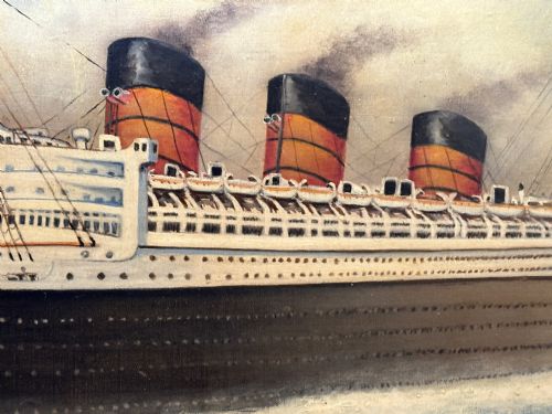 BRITISH MARINE OIL PAINTING RMS QUEEN MARY OCEAN LINER STEAM SHIP - ADDITIONAL PHOTO 26
