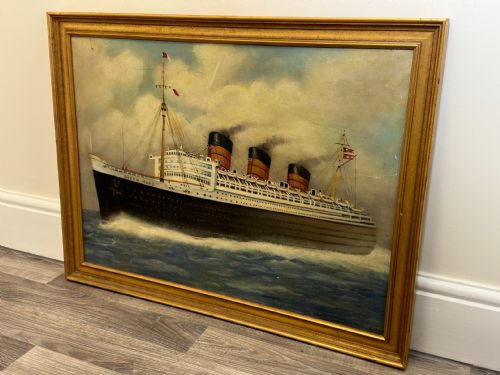 BRITISH MARINE OIL PAINTING RMS QUEEN MARY OCEAN LINER STEAM SHIP - ADDITIONAL PHOTO 29