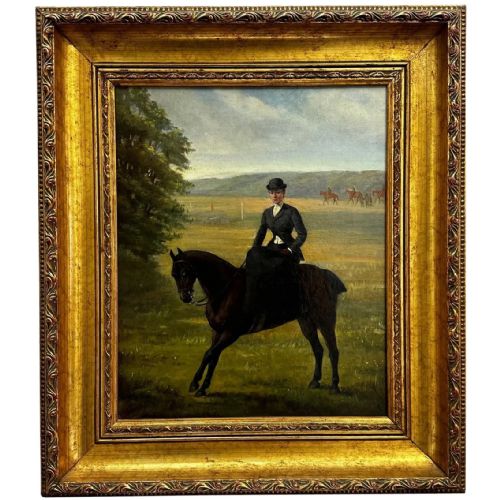 oil painting equine lady dorothea on bay hunter by rosa frances corder - CATEGORY: ANTIQUE ART - DATED VICTORIAN