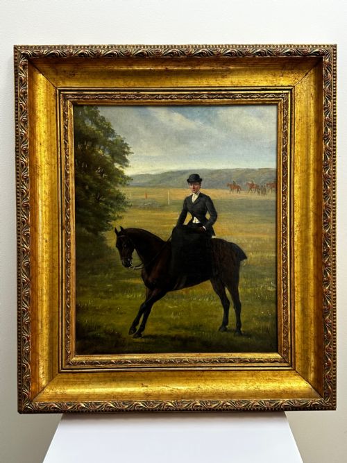 OIL PAINTING EQUINE LADY DOROTHEA ON BAY HUNTER BY ROSA FRANCES CORDER - ADDITIONAL PHOTO 1