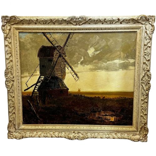 scottish impressionist oil painting windmill by helen monro turner - CATEGORY: ANTIQUE ART - DATED 1960