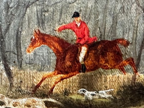 BRITISH EARLY VICTORIAN HUNTING OIL PAINTING BAY HUNTER HORSE PURSUED - ADDITIONAL PHOTO 2