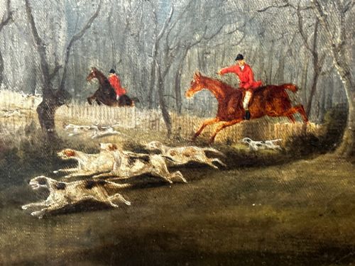 BRITISH EARLY VICTORIAN HUNTING OIL PAINTING BAY HUNTER HORSE PURSUED - ADDITIONAL PHOTO 3