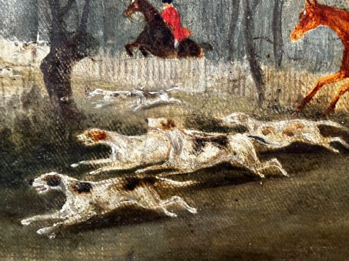BRITISH EARLY VICTORIAN HUNTING OIL PAINTING BAY HUNTER HORSE PURSUED - ADDITIONAL PHOTO 4