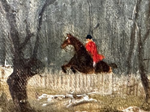 BRITISH EARLY VICTORIAN HUNTING OIL PAINTING BAY HUNTER HORSE PURSUED - ADDITIONAL PHOTO 5