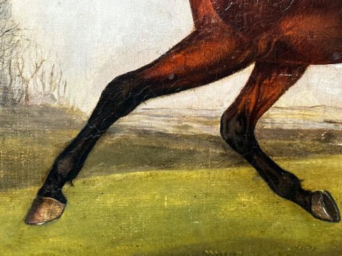 BRITISH EARLY VICTORIAN HUNTING OIL PAINTING BAY HUNTER HORSE PURSUED - ADDITIONAL PHOTO 11