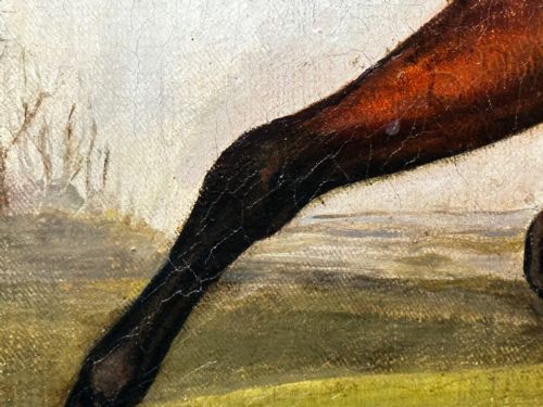 BRITISH EARLY VICTORIAN HUNTING OIL PAINTING BAY HUNTER HORSE PURSUED - ADDITIONAL PHOTO 12