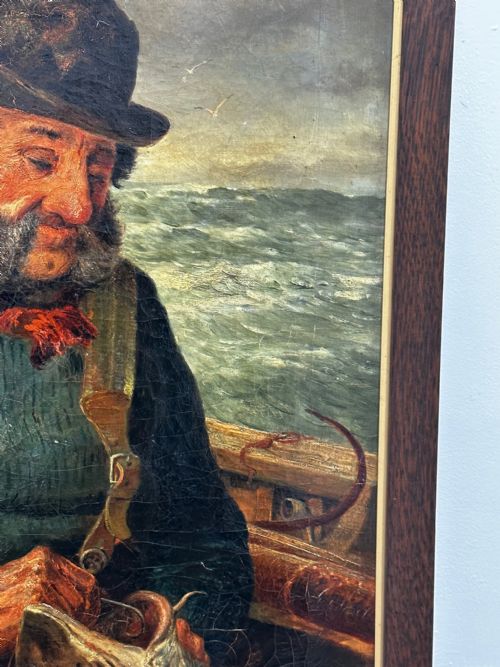 NEWLYN 19TH CENTURY MARINE PAINTING CORNISH SEA FISHERMAN HOOK CATCH - ADDITIONAL PHOTO 2