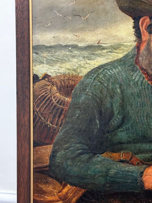 NEWLYN 19TH CENTURY MARINE PAINTING CORNISH SEA FISHERMAN HOOK CATCH - ADDITIONAL PHOTO 4