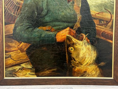 NEWLYN 19TH CENTURY MARINE PAINTING CORNISH SEA FISHERMAN HOOK CATCH - ADDITIONAL PHOTO 6