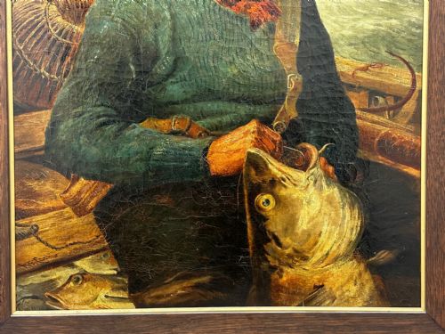 NEWLYN 19TH CENTURY MARINE PAINTING CORNISH SEA FISHERMAN HOOK CATCH - ADDITIONAL PHOTO 7