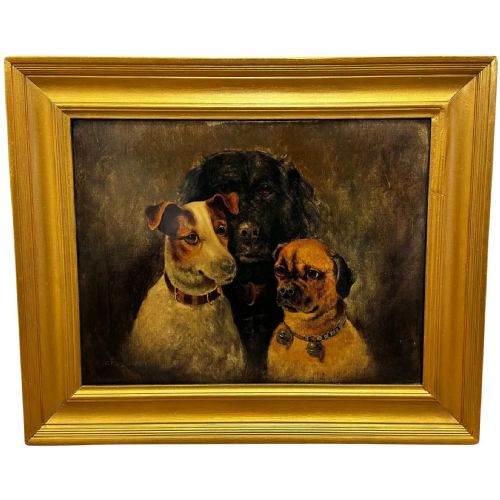 british victorian oil painting jack russell cocker spaniel pug dogs - CATEGORY: ANTIQUE ART - DATED VICTORIAN