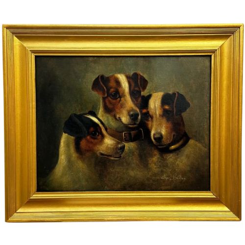 victorian oil painting jack russell dogs pa ma i by charles dudley - CATEGORY: ANTIQUE ART - DATED VICTORIAN
