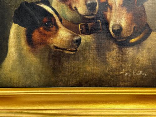 VICTORIAN OIL PAINTING JACK RUSSELL DOGS PA MA I BY CHARLES DUDLEY - ADDITIONAL PHOTO 4