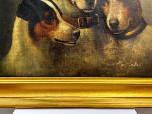 VICTORIAN OIL PAINTING JACK RUSSELL DOGS PA MA I BY CHARLES DUDLEY - ADDITIONAL PHOTO 6