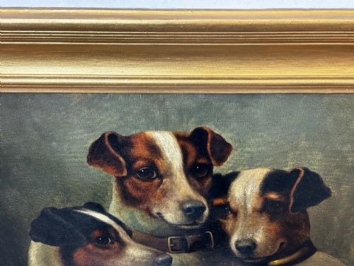VICTORIAN OIL PAINTING JACK RUSSELL DOGS PA MA I BY CHARLES DUDLEY - ADDITIONAL PHOTO 7