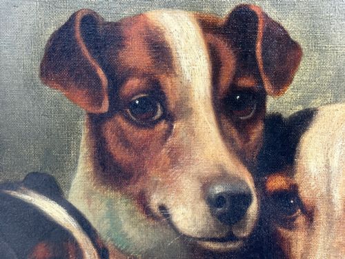 VICTORIAN OIL PAINTING JACK RUSSELL DOGS PA MA I BY CHARLES DUDLEY - ADDITIONAL PHOTO 15